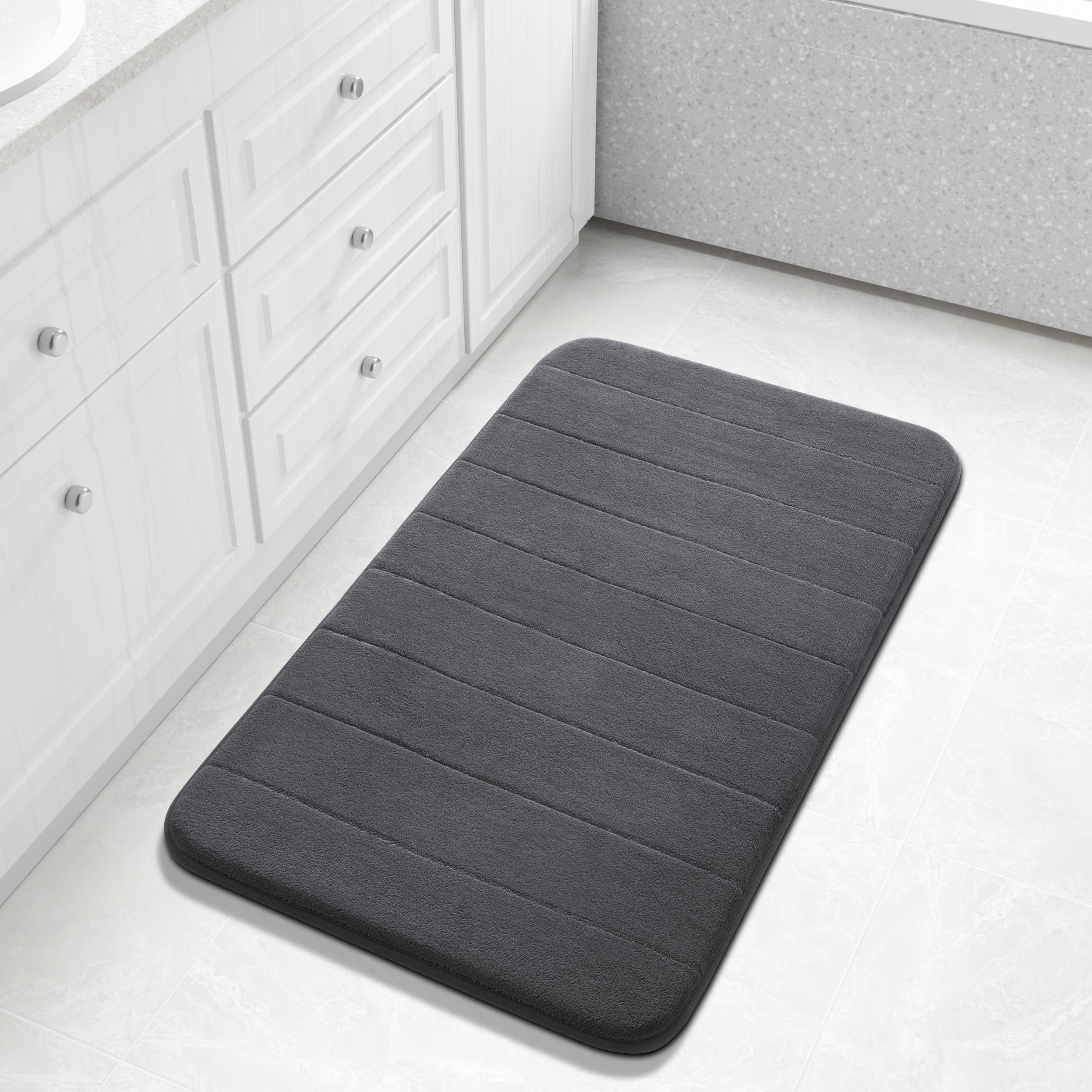 Yimobra Memory Foam Toilet Bath Mat U-Shaped, Commode Contour Rug, Soft and Comfortable, Super Water Absorption, Non-Slip, Thick, Machine Wash and Easier to Dry for Bathroom, 24 X 20 Inches, Grey