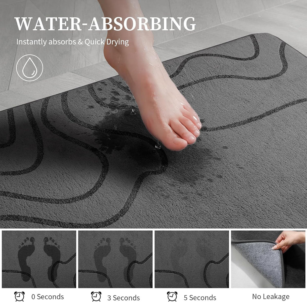 YIHOUSE Memory Foam Bathroom Rugs Sets 2 Piece - Extra Thick Ultra Soft Absorbent Bath Mat Set, Non-Slip Machine Washable Bath Rugs for Bathroom, Tub & Shower, Home Decor (32"x20"+24"x17", Dark Grey)