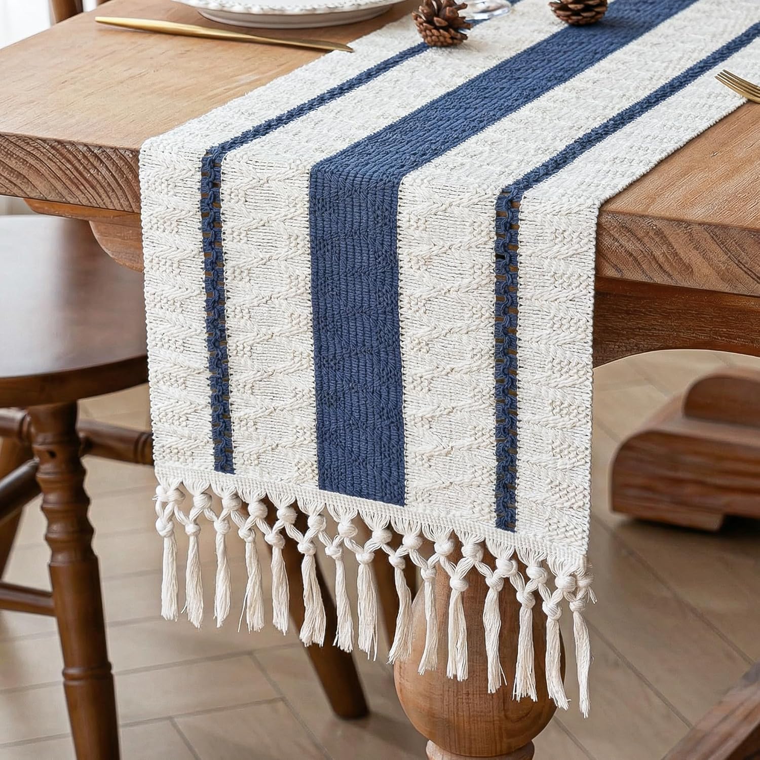 FEXIA Boho Table Runner with Tassels for Summer Home Decor Farmhouse Rustic Burlap Table Decoration for Living Room Dining Room Graduation Decor (12x72 Inches)