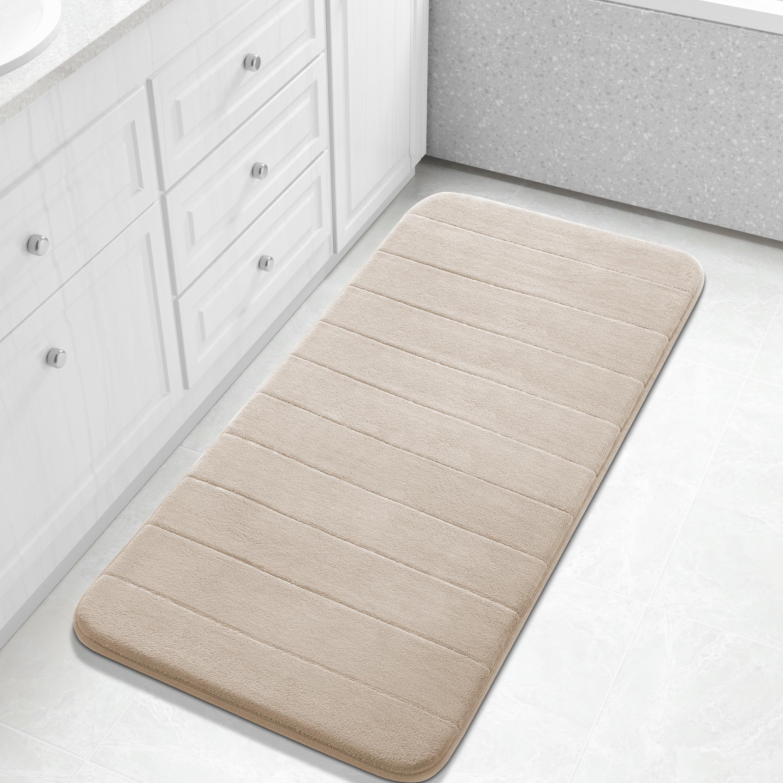 Yimobra Memory Foam Toilet Bath Mat U-Shaped, Soft and Comfortable, Super Water Absorption, Non-Slip, Thick, Machine Wash and Easier to Dry for Bathroom Commode Contour Rug, 24 X 20 Inches, Black