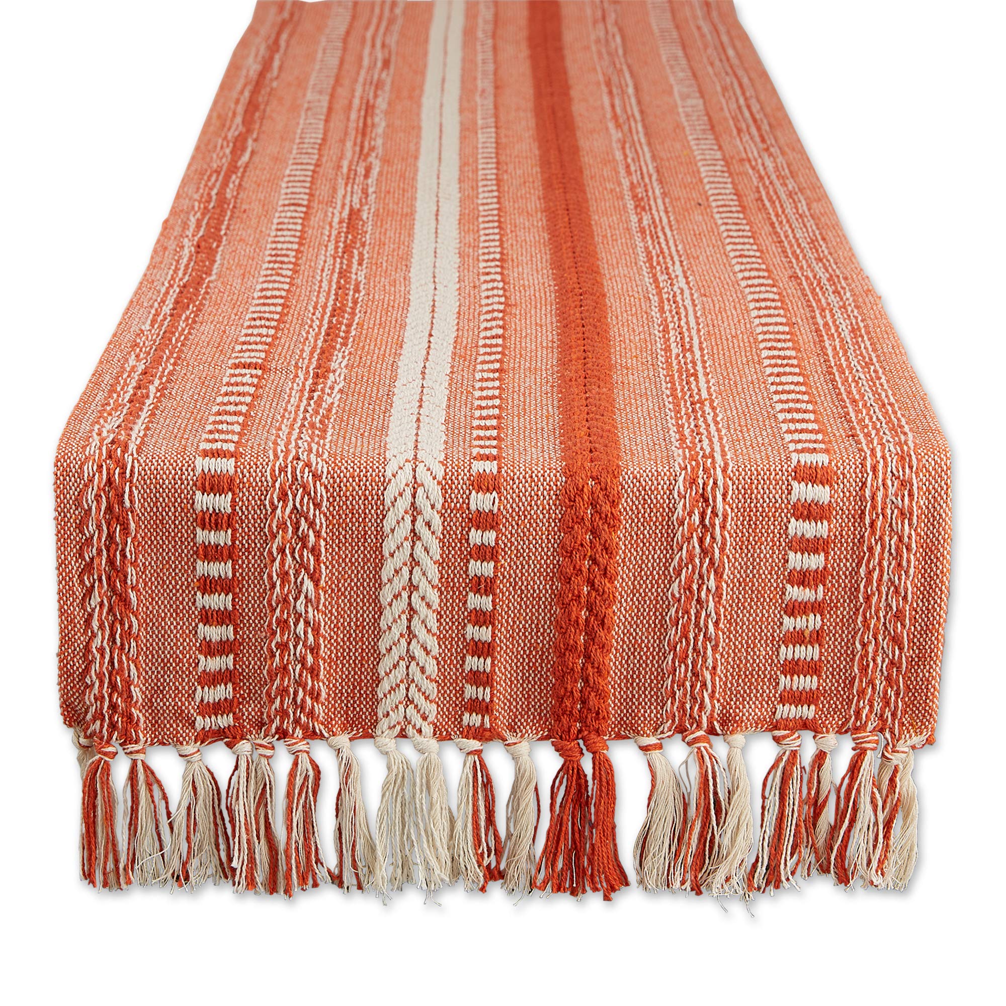 DII Farmhouse Braided Stripe Table Runner Collection, 15x108 (15x113, Fringe Included), Vintage Linen