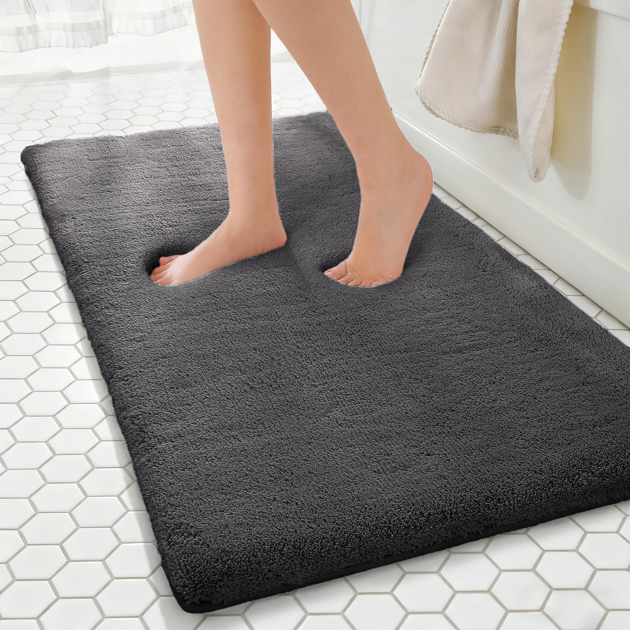 MINIDEAR Bathroom Rugs 24x17 Light Gray - Thick Memory Foam Bath Mat, Ultra Soft & Plush Fluffy, Non-Slip, Quick Dry, Absorbent Washable Floor Microfiber Mat for Tub, Home Decor Accessories