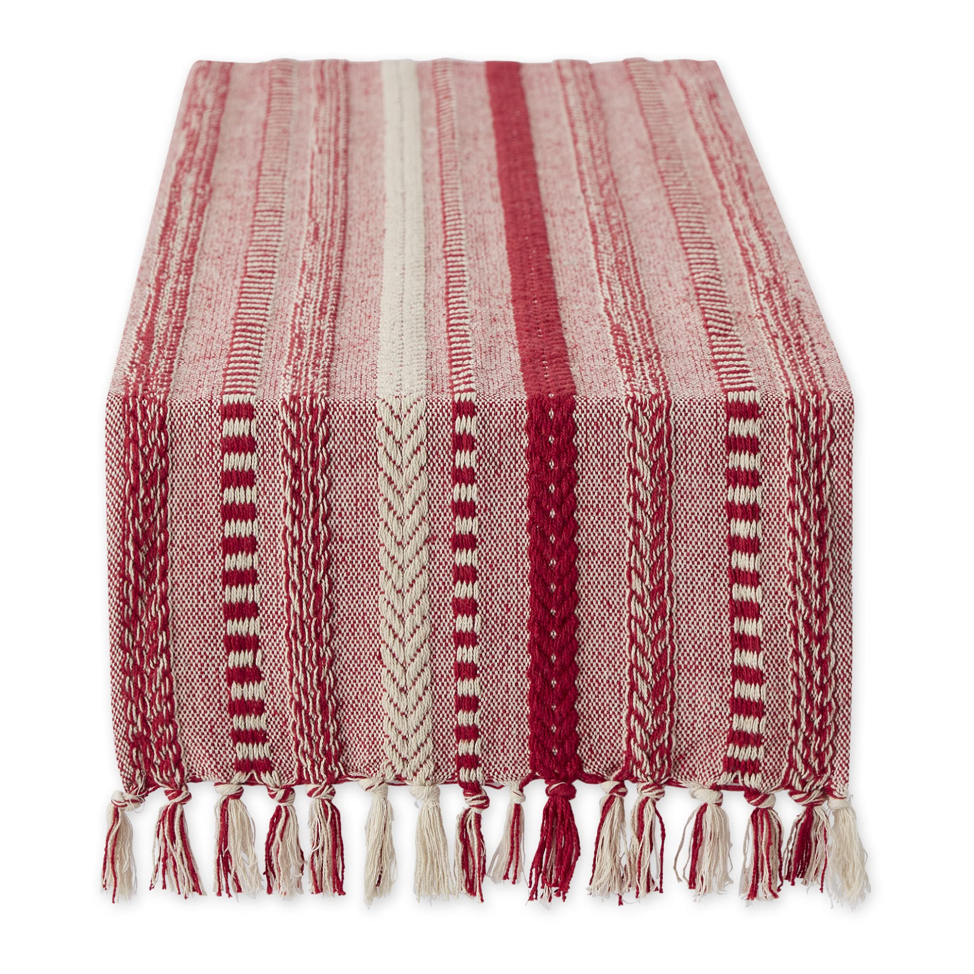 DII Farmhouse Braided Stripe Table Runner Collection, 15x108 (15x113, Fringe Included), Vintage Linen