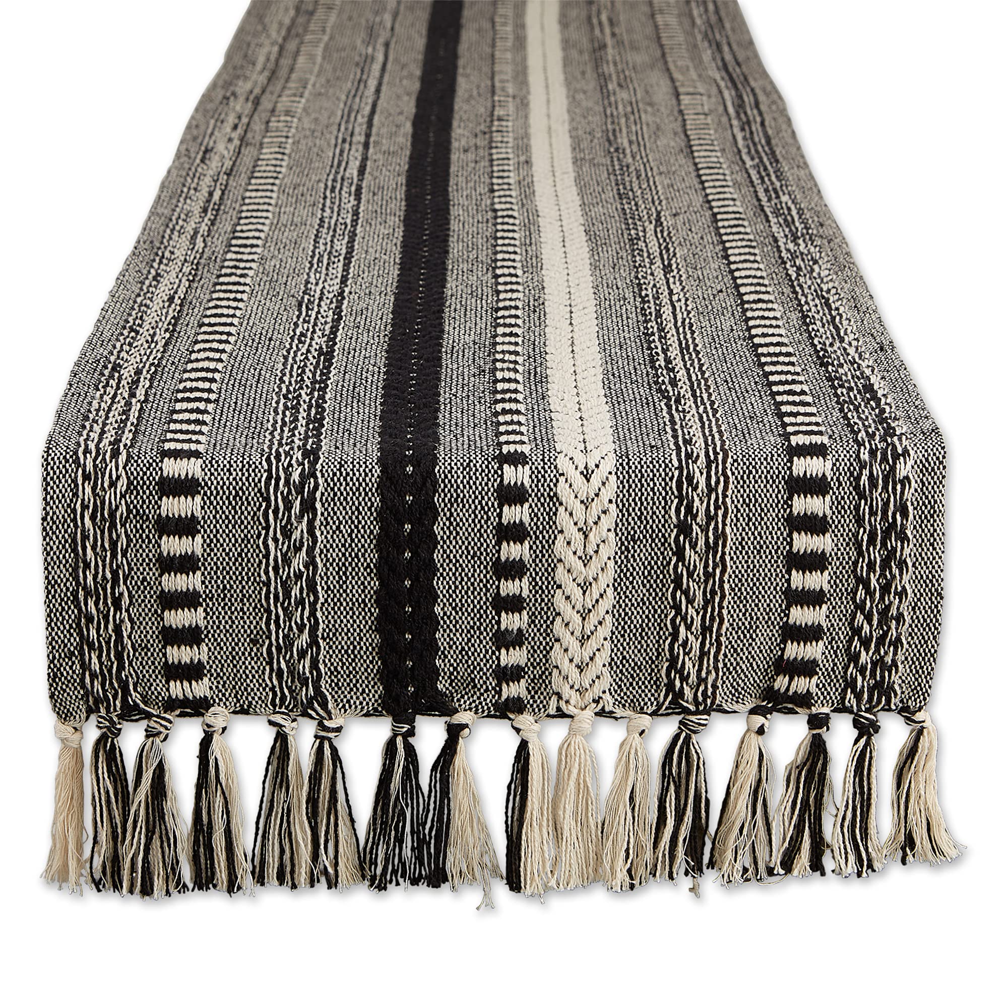 DII Farmhouse Braided Stripe Table Runner Collection, 15x108 (15x113, Fringe Included), Vintage Linen