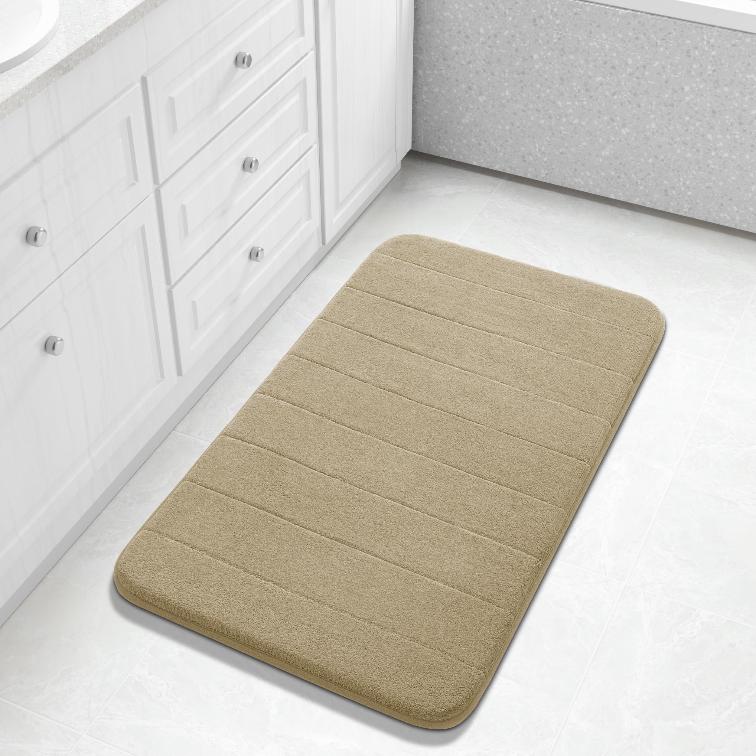 Yimobra Memory Foam Toilet Bath Mat U-Shaped, Soft and Comfortable, Super Water Absorption, Non-Slip, Thick, Machine Wash and Easier to Dry for Bathroom Commode Contour Rug, 24 X 20 Inches, Black