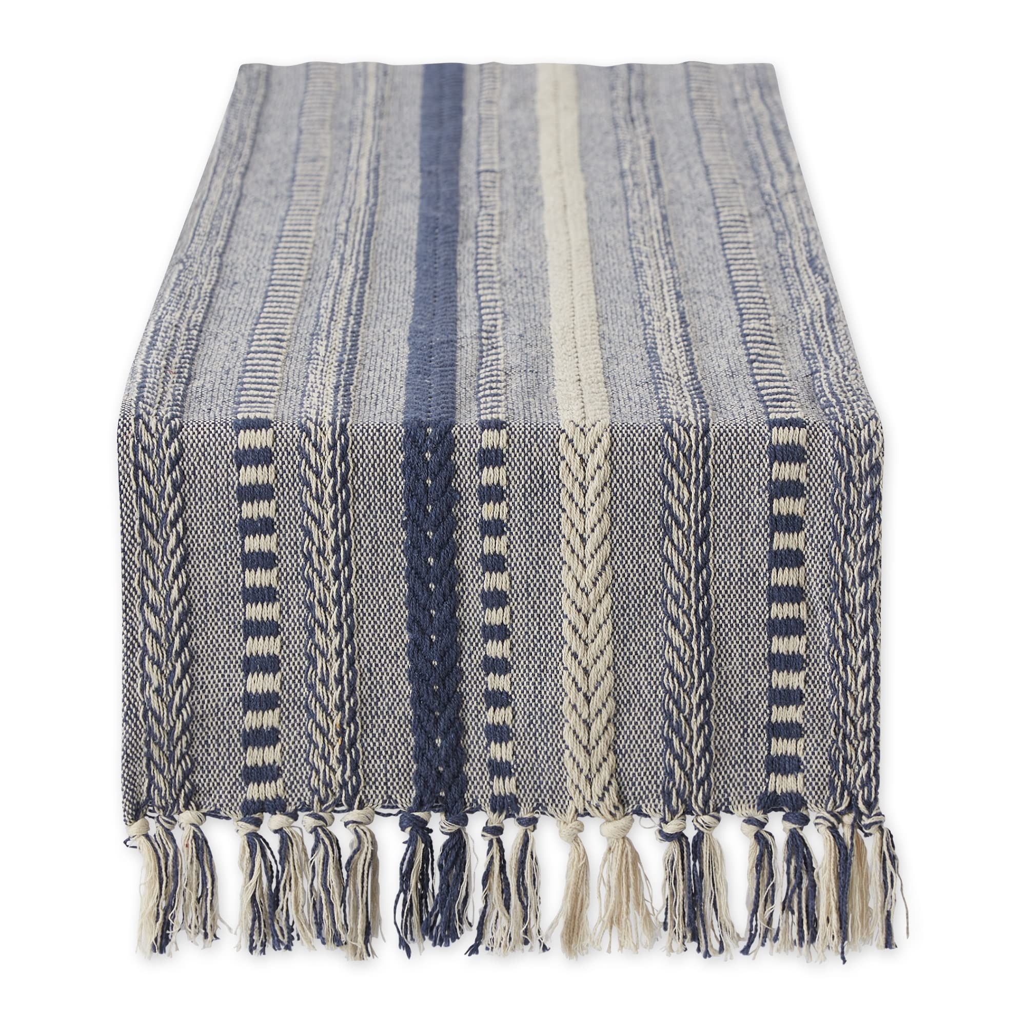 DII Farmhouse Braided Stripe Table Runner Collection, 15x108 (15x113, Fringe Included), Vintage Linen