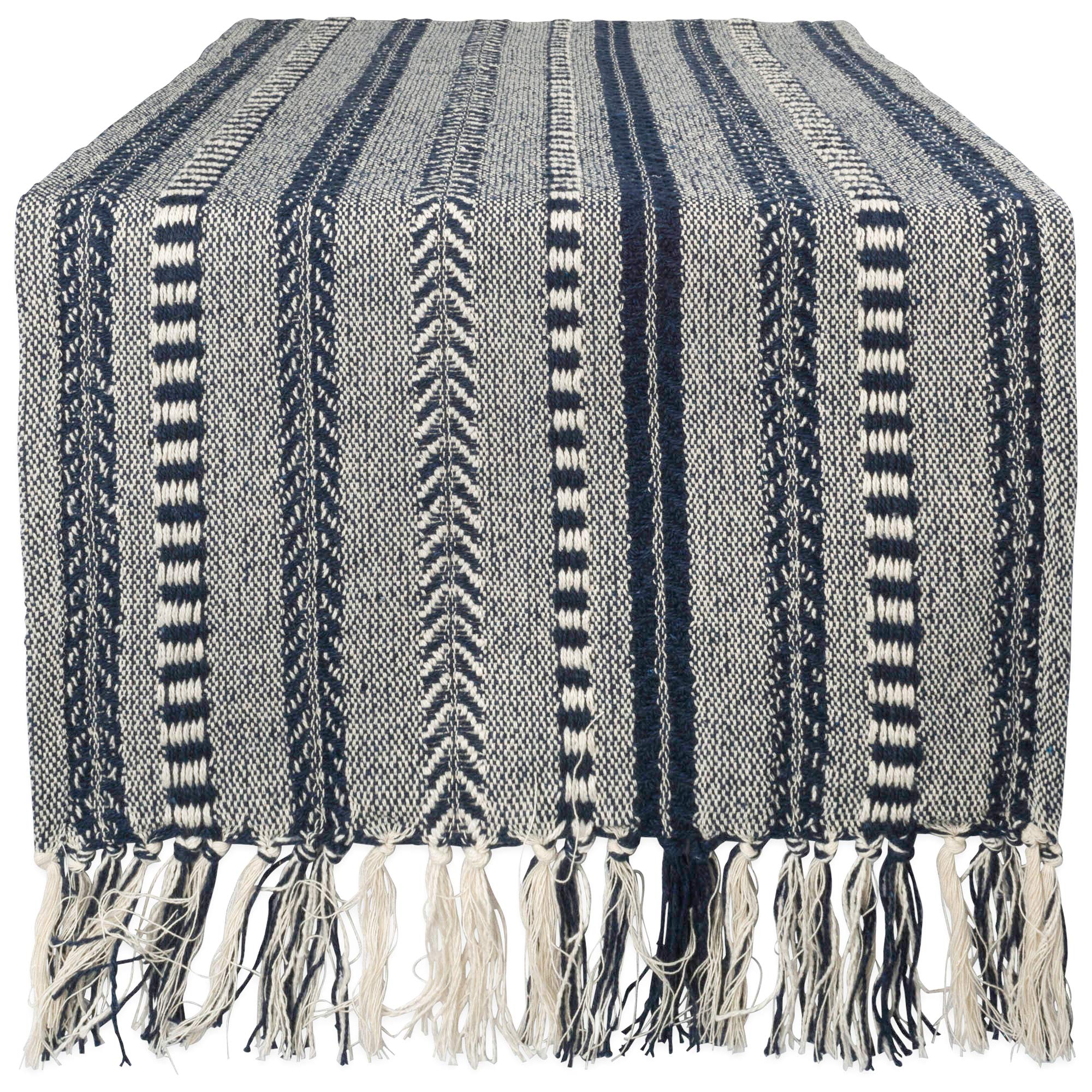 DII Farmhouse Braided Stripe Table Runner Collection, 15x108 (15x113, Fringe Included), Vintage Linen