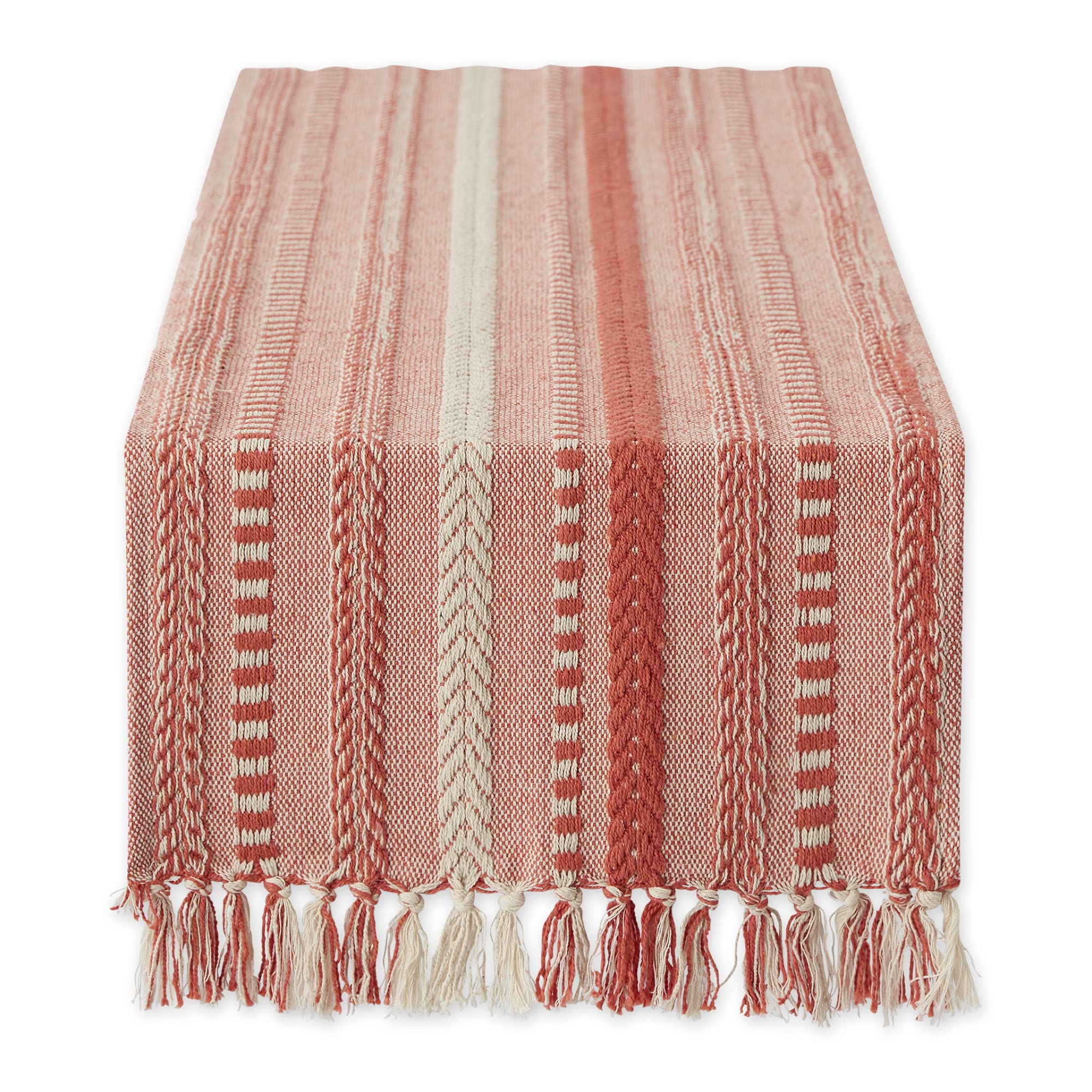 DII Farmhouse Braided Stripe Table Runner Collection, 15x108 (15x113, Fringe Included), Vintage Linen