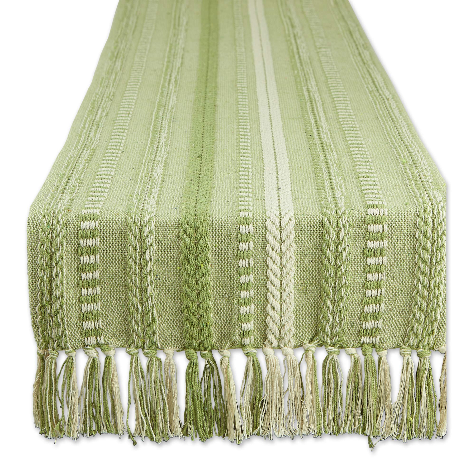 DII Farmhouse Braided Stripe Table Runner Collection, 15x108 (15x113, Fringe Included), Vintage Linen