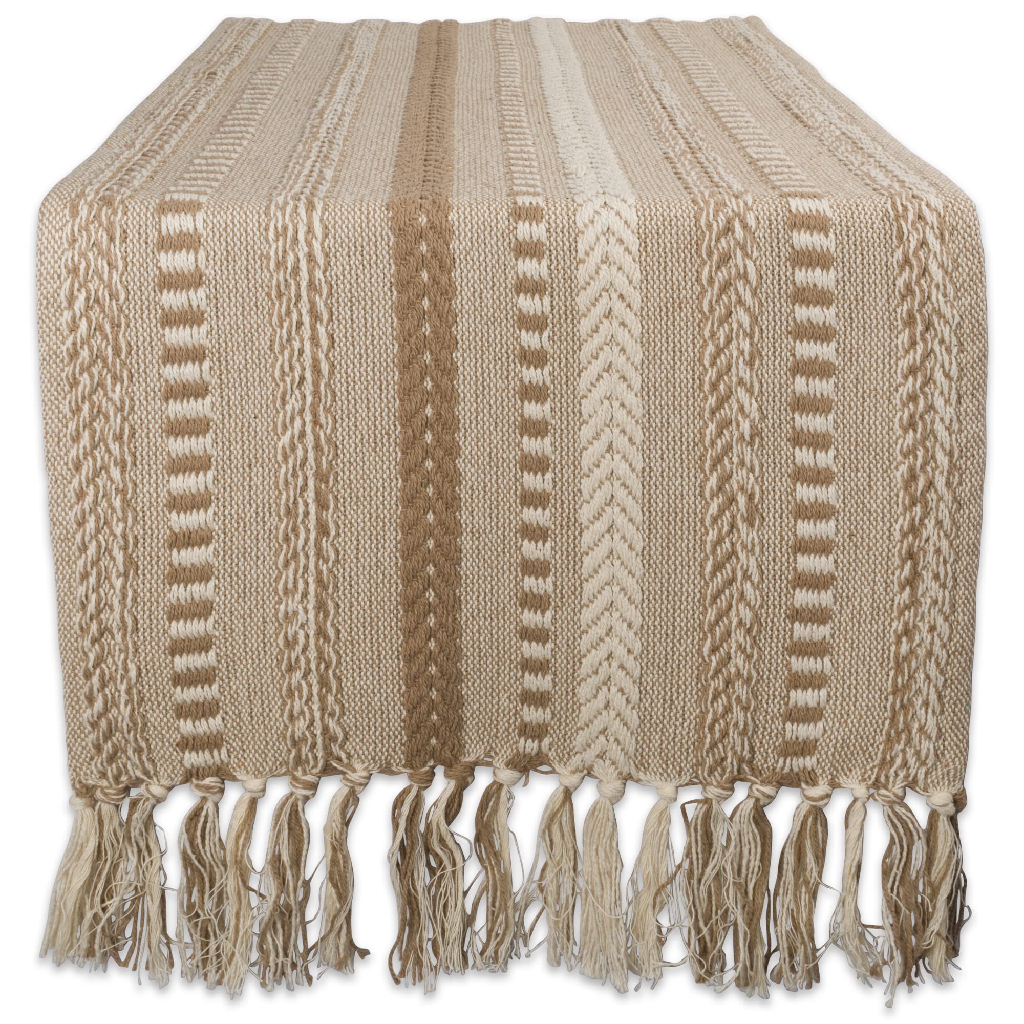 DII Farmhouse Braided Stripe Table Runner Collection, 15x108 (15x113, Fringe Included), Vintage Linen