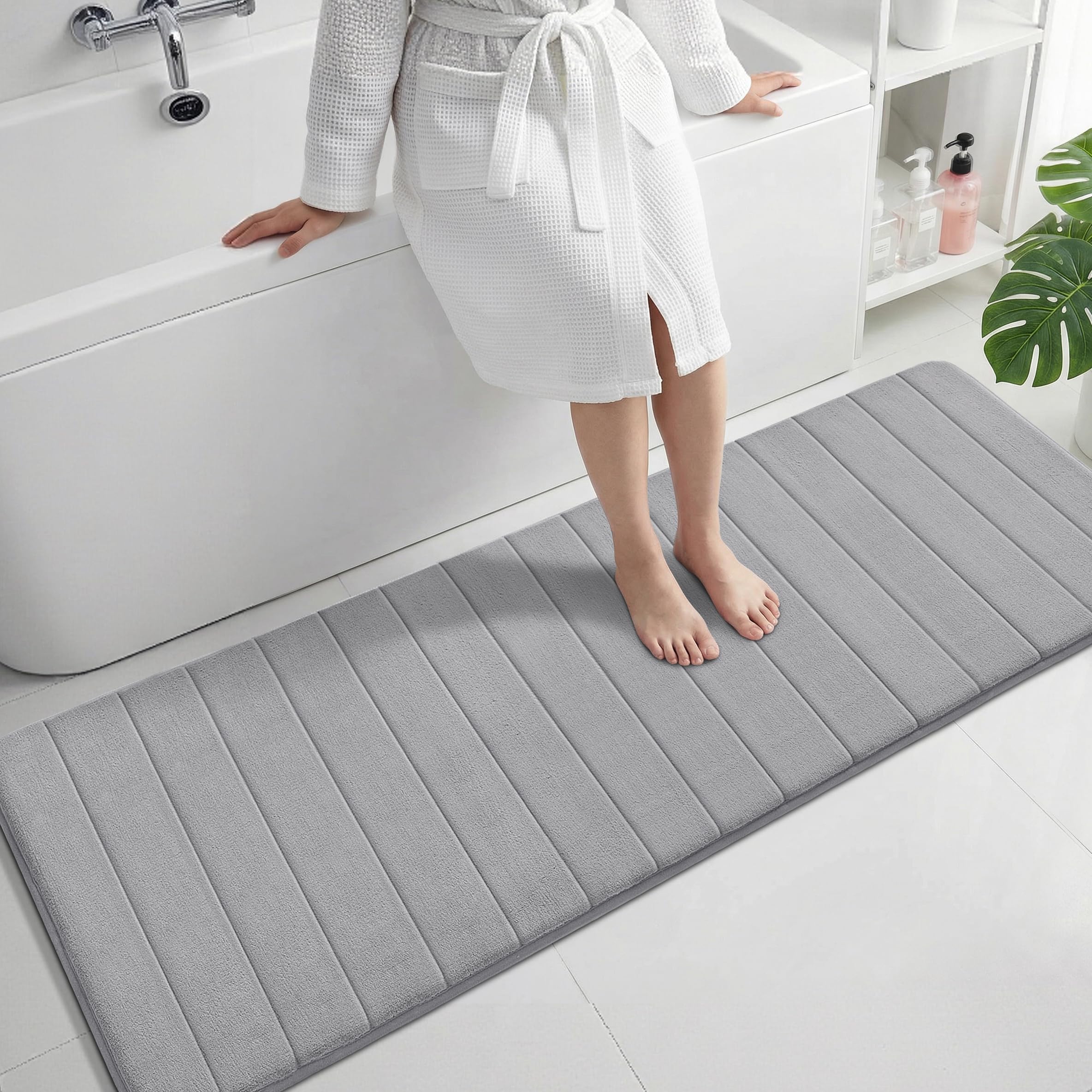 Yimobra Memory Foam Toilet Bath Mat U-Shaped, Soft and Comfortable, Super Water Absorption, Non-Slip, Thick, Machine Wash and Easier to Dry for Bathroom Commode Contour Rug, 24 X 20 Inches, Black