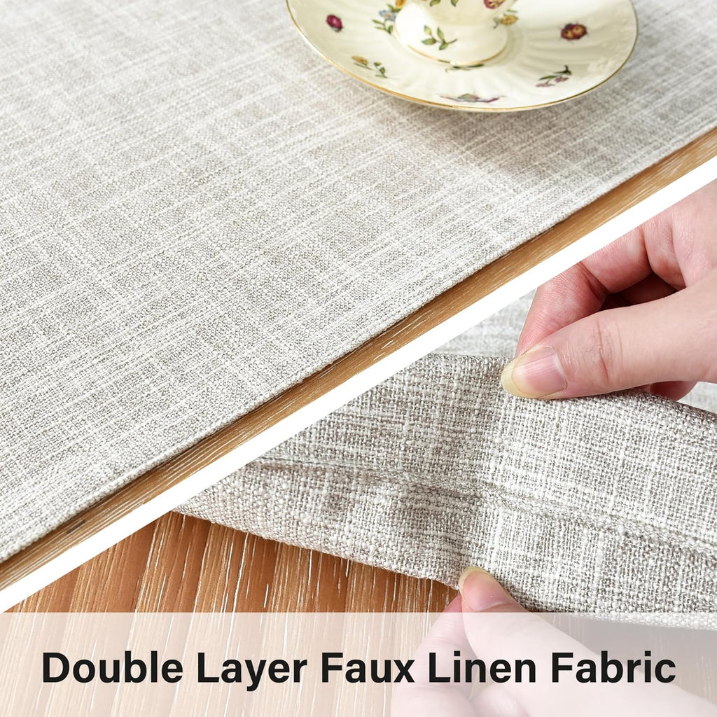 Farmhouse Rustic Faux Linen Table Runner Neutral Beige Table Runners Double Layer Reversible Rectangle Runners for Daily Use Kitchen Dining Banquet Holiday 13x48 Inch