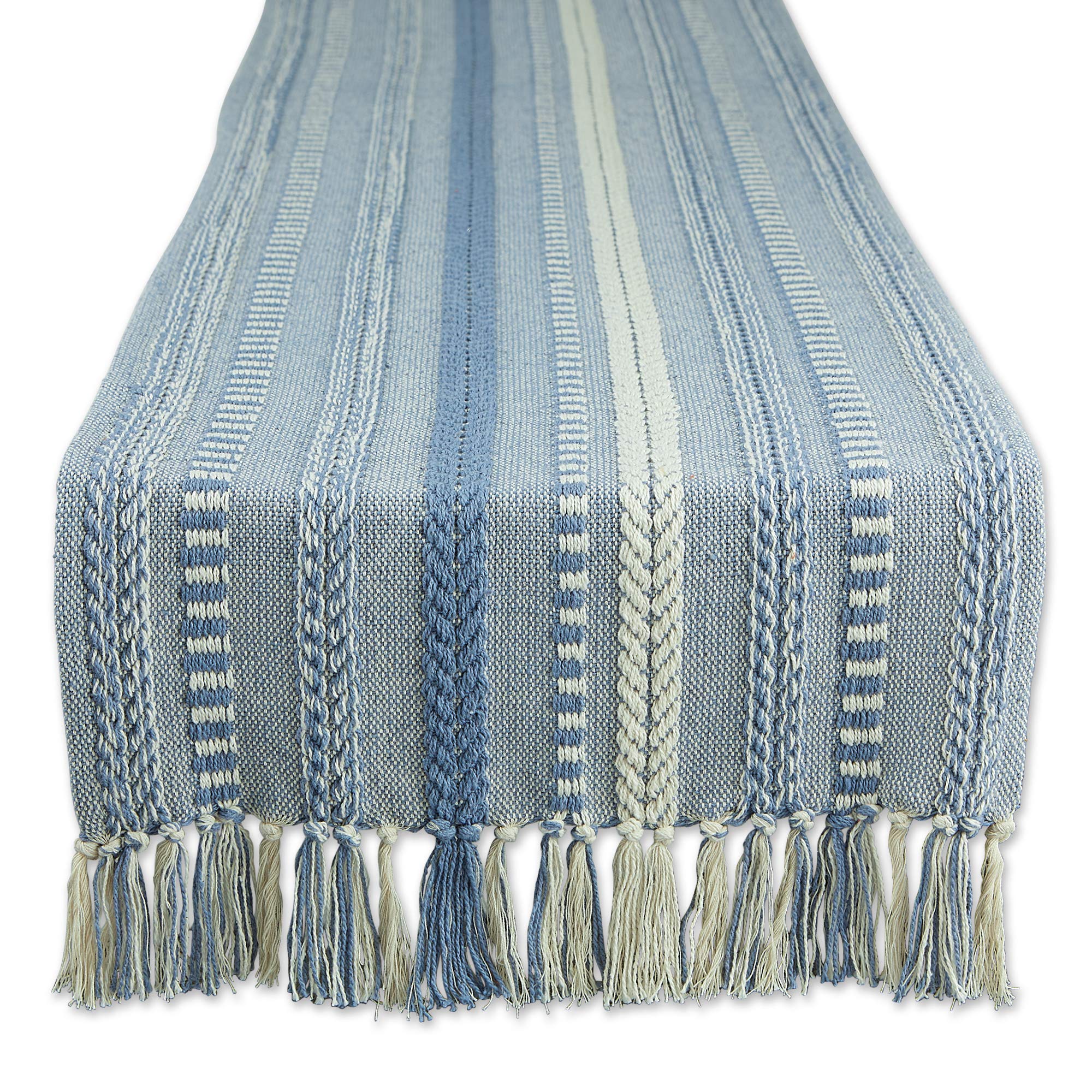 DII Farmhouse Braided Stripe Table Runner Collection, 15x108 (15x113, Fringe Included), Vintage Linen