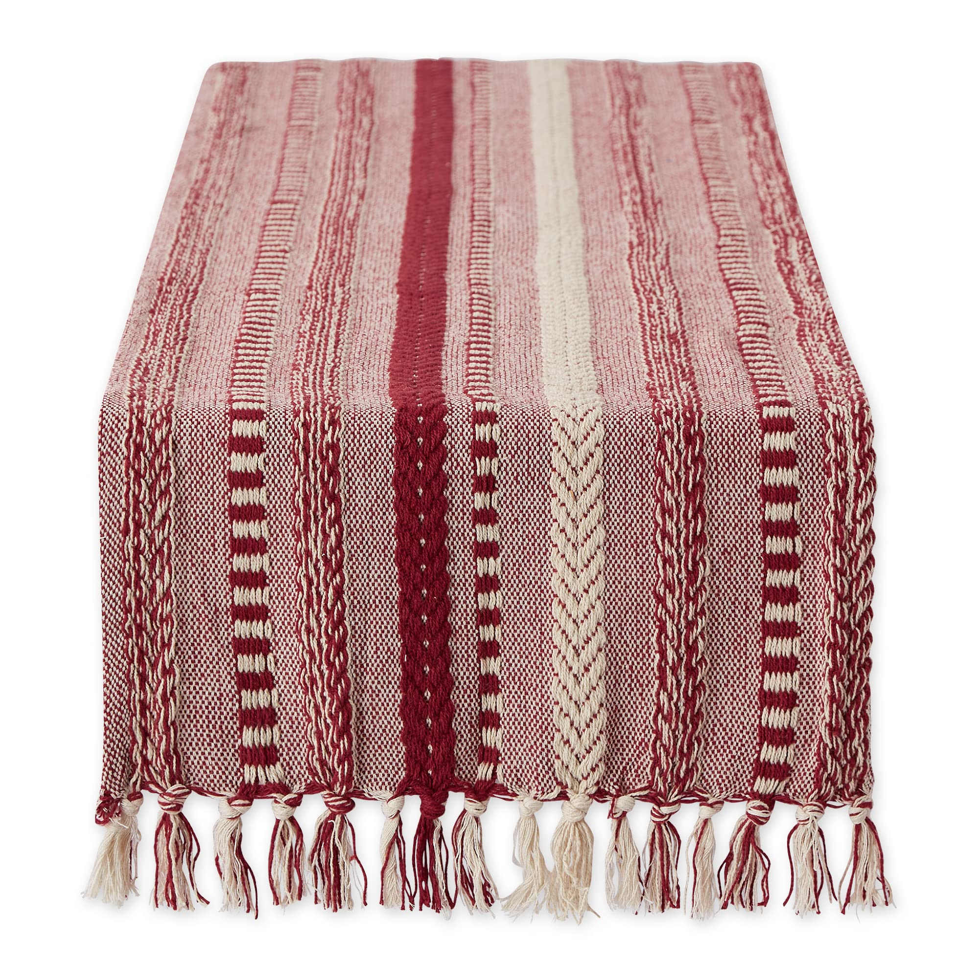 DII Farmhouse Braided Stripe Table Runner Collection, 15x108 (15x113, Fringe Included), Vintage Linen