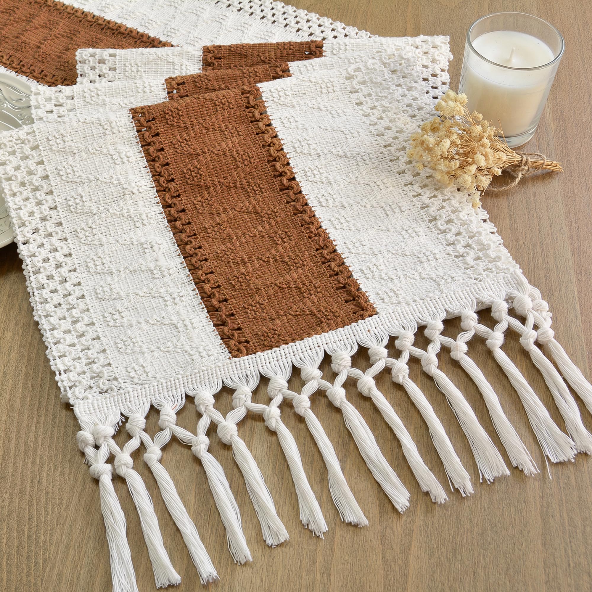 FEXIA Boho Table Runner with Tassels for Summer Home Decor Farmhouse Rustic Burlap Table Decoration for Living Room Dining Room Graduation Decor (12x72 Inches)