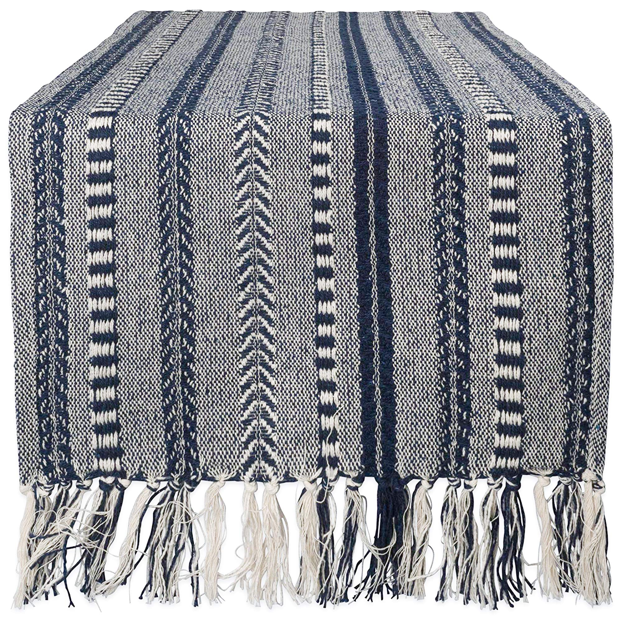 DII Farmhouse Braided Stripe Table Runner Collection, 15x108 (15x113, Fringe Included), Vintage Linen