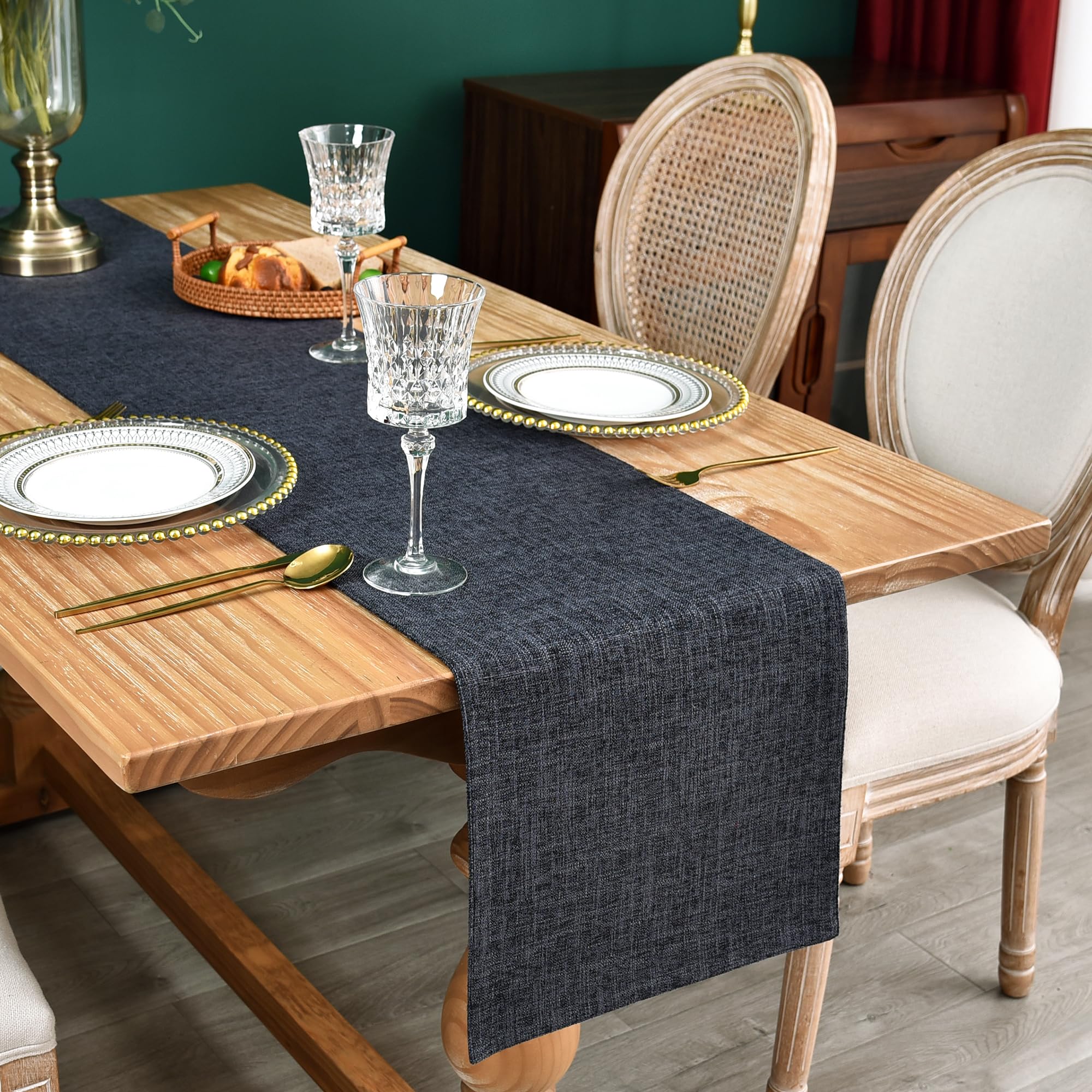 Farmhouse Rustic Faux Linen Table Runner Neutral Beige Table Runners Double Layer Reversible Rectangle Runners for Daily Use Kitchen Dining Banquet Holiday 13x48 Inch