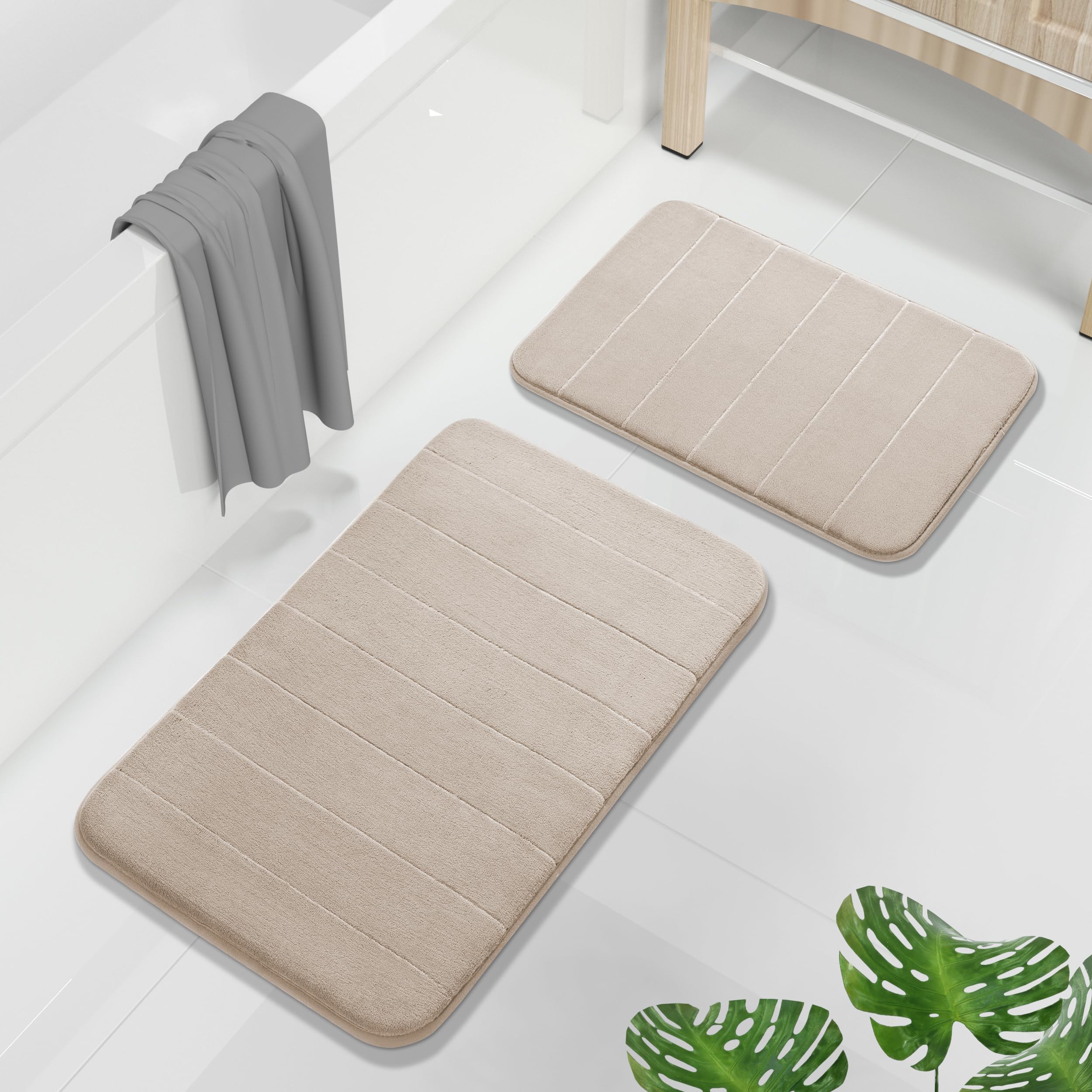 Yimobra U-Shaped Toilet Bath Mat Set 2 Piece - Super Soft Absorbent Quick Dry Memory Foam Bathroom Rugs, Machine Washable Non Slip Floor Carpet for Tub Shower & Single Sink (17x24 & 24x20, Gray)