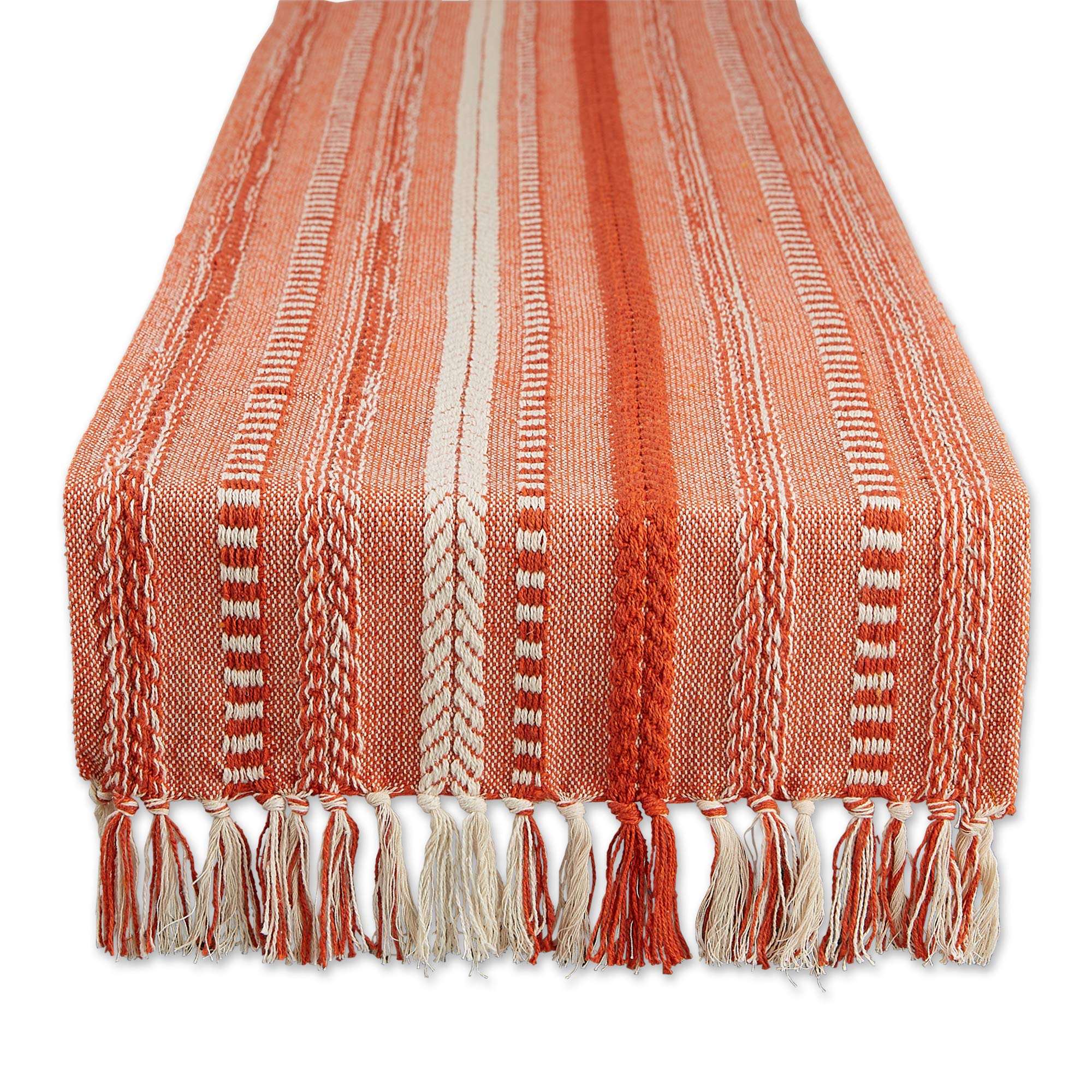 DII Farmhouse Braided Stripe Table Runner Collection, 15x108 (15x113, Fringe Included), Vintage Linen
