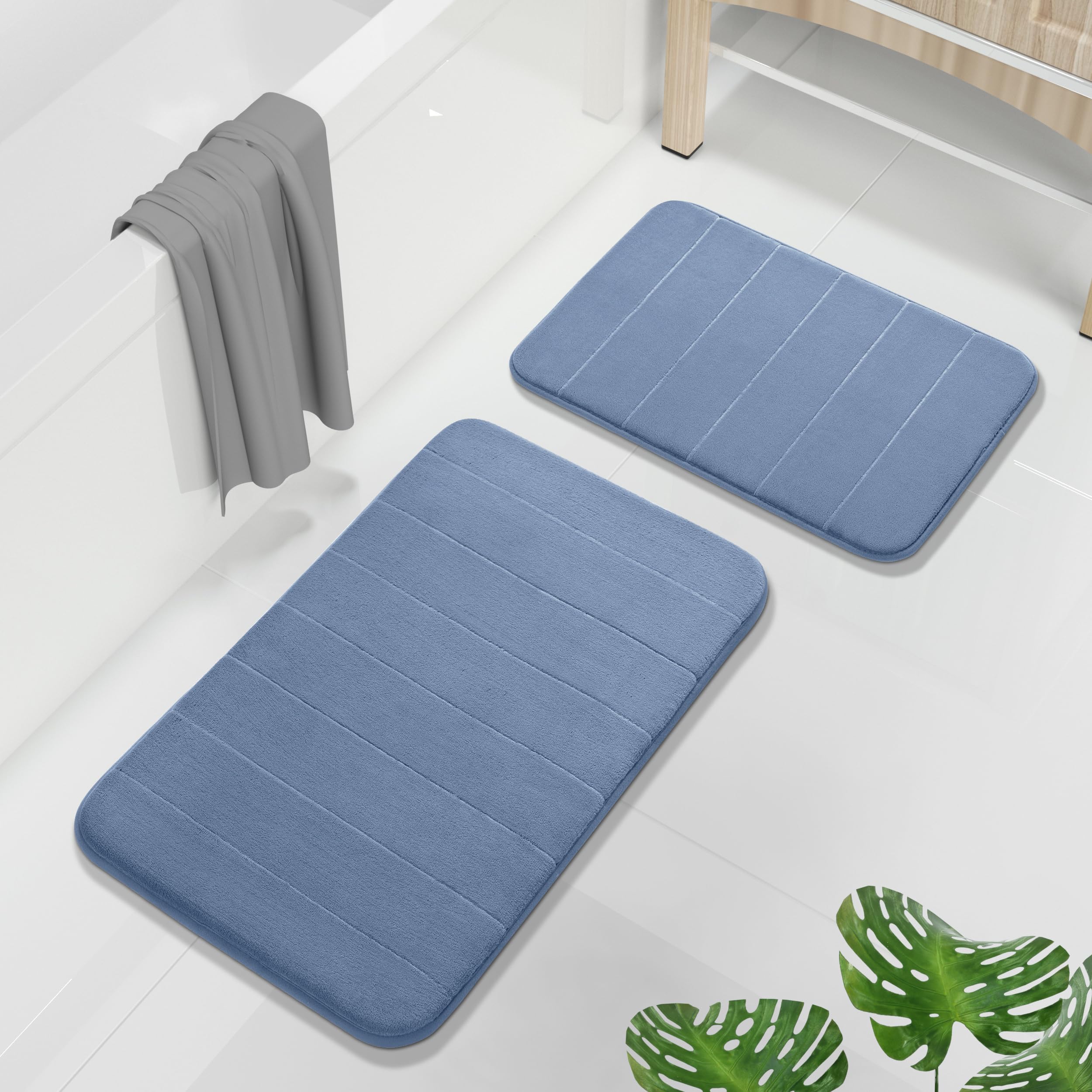 Yimobra U-Shaped Toilet Bath Mat Set 2 Piece - Super Soft Absorbent Quick Dry Memory Foam Bathroom Rugs, Machine Washable Non Slip Floor Carpet for Tub Shower & Single Sink (17x24 & 24x20, Gray)