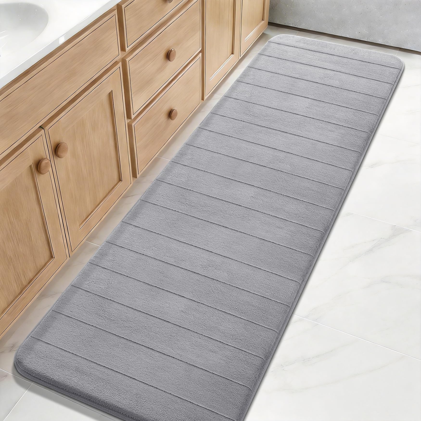 Yimobra Memory Foam Toilet Bath Mat U-Shaped, Commode Contour Rug, Soft and Comfortable, Super Water Absorption, Non-Slip, Thick, Machine Wash and Easier to Dry for Bathroom, 24 X 20 Inches, Grey